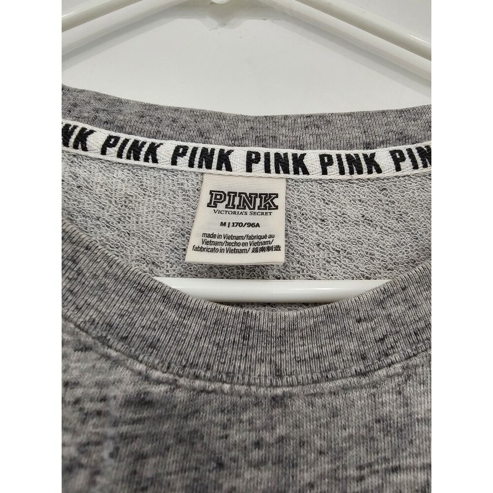 Victorias Secret PINK Sweatshirt Women's Medium Gray Fleece Logo Script Pullover - Picture 2 of 6